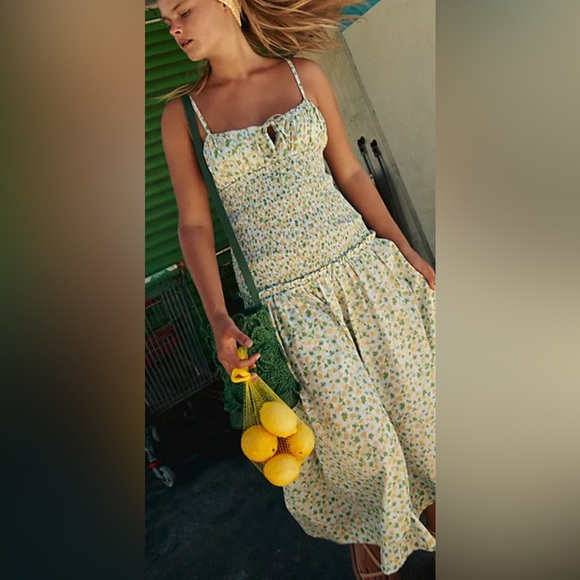 Free People Floral Midi Dress - Yellow NWT Small Lavender Daze - Picture 5 of 5